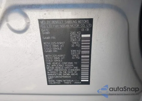 2018 Nissan Rogue Sv from USA, damaged, VIN KNMAT2MV9JP556104